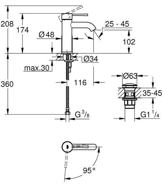Grohe Essence baterie lavoar stativ crom 23797001