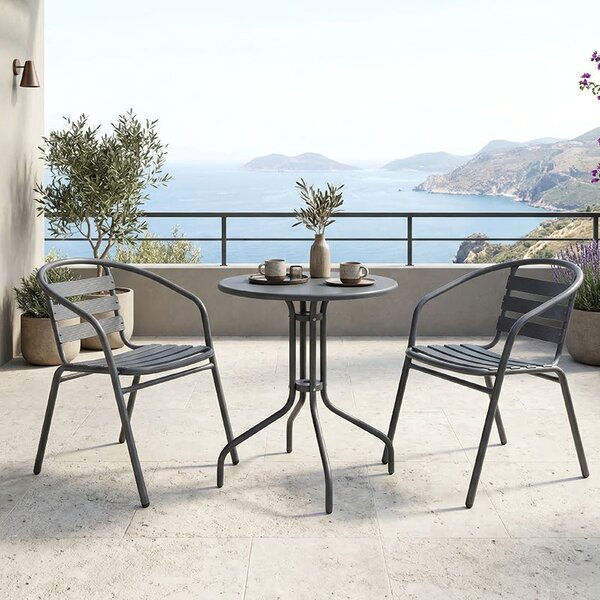 Set 3 bucati masa si scaune gradina, Vergo Tade, Antracit, 60x60x70 cm