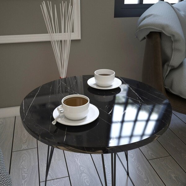 Masuta de Cafea Model Kellen, 40x40x44 cm, Negru marmorat