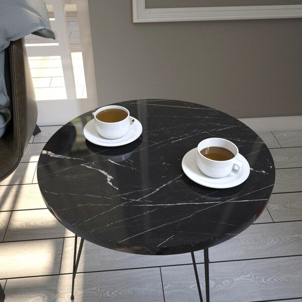 Masuta de Cafea Model Kellen, 40x40x44 cm, Negru marmorat