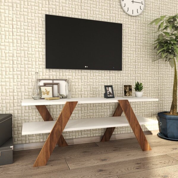 Comoda TV Salvador, Model Basic, 120x45x33.1 cm, Alb/Nuc