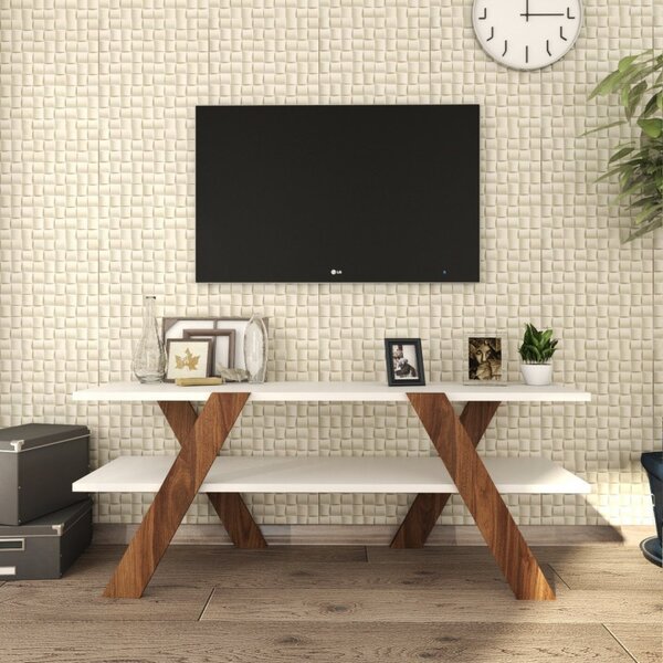 Comoda TV Salvador, Model Basic, 120x45x33.1 cm, Alb/Nuc