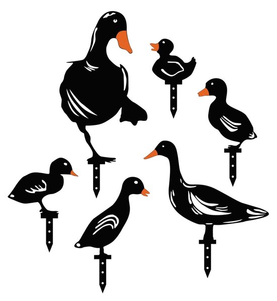 Set de accesorii metalice decorative pentru gradina Ducks Negru 20x15 cm