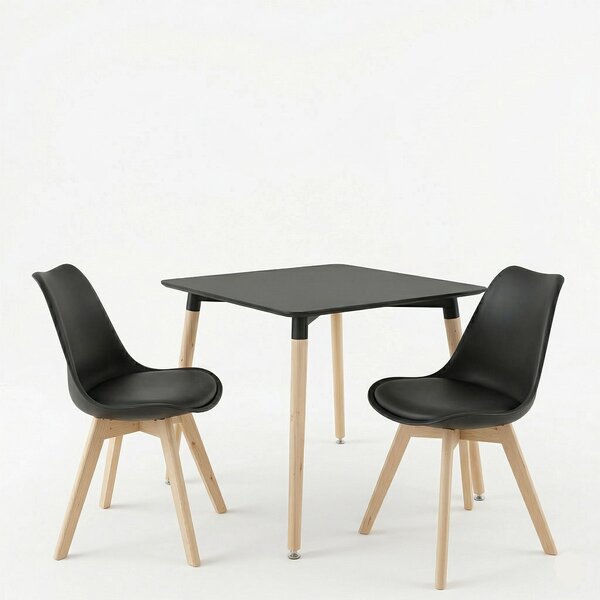 Set 3 bucati masa si scaune dining, Gaston Natali, Negru, 70x70x75 cm