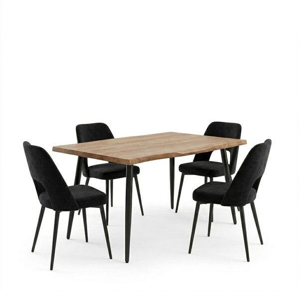 Set 5 bucati masa si scaune dining, Murde/Neve Neve, Bej, 80x140x75 cm