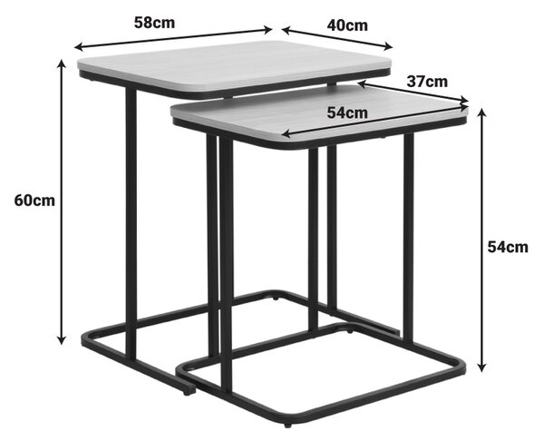 Set 2 bucati Masuta auxiliara, Dunest, Negru, 40x54x60 cm