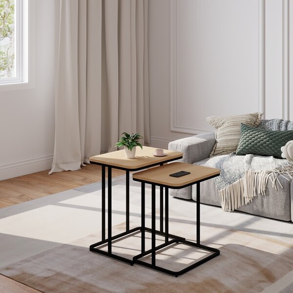 Set 2 bucati Masuta auxiliara, Dunest, Negru, 40x54x60 cm