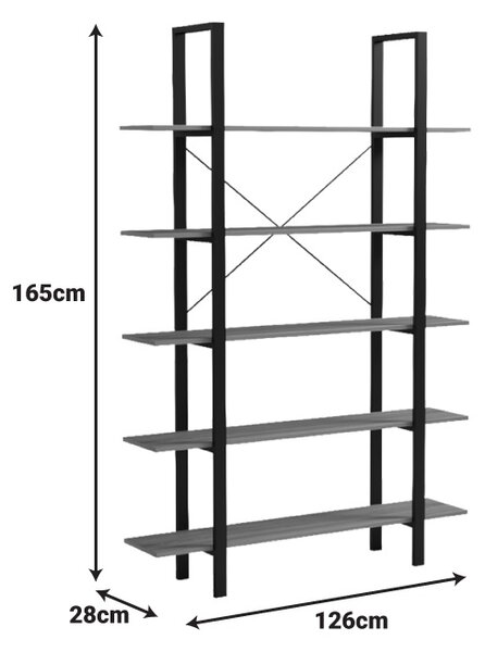 Biblioteca, Loftie, Negru, 28x126x165 cm