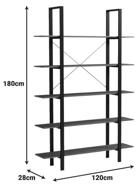 Biblioteca, Varous, Negru, 28x120x180 cm