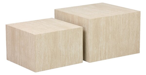 Set 2 bucati Masuta auxiliara, Coffina, Travertin, 58x58x40 cm