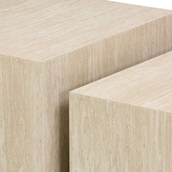 Set 2 bucati Masuta auxiliara, Coffina, Travertin, 58x58x40 cm