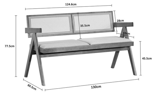 Bancuta cu 2 locuri, Winslow, Nuc, 60x130x77.5 cm