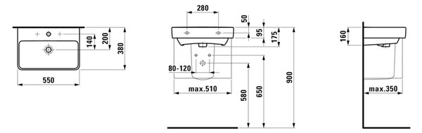 Laufen Pro S lavoar 55x38 cm dreptunghiular clasică alb luciu H8189580001041