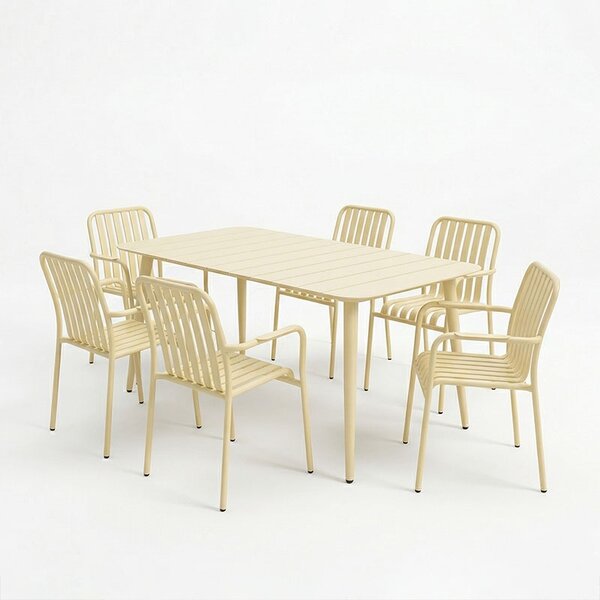 Set 7 masa si scaune gradina, Heven Vista, Champagne, 80x150x72 cm