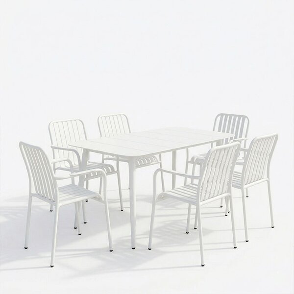 Set 7 masa si scaune gradina, Heven Vista, Alb, 70x120x72 cm