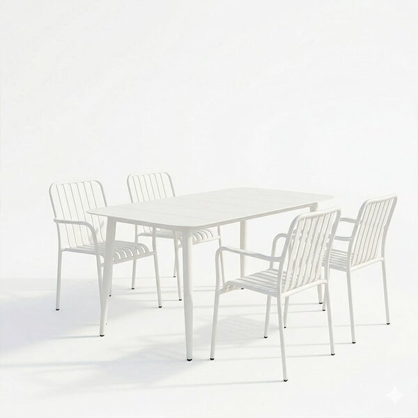 Set 5 masa si scaune gradina, Heven Vista, Alb, 80x150x72 cm