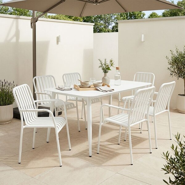 Set 7 masa si scaune gradina, Heven Vista, Alb, 80x150x72 cm