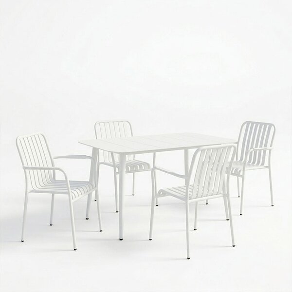 Set 5 masa si scaune gradina, Heven Vista, Alb, 70x120x72 cm
