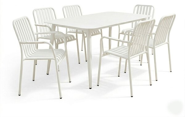 Set 7 masa si scaune gradina, Heven Vista, Alb, 80x150x72 cm