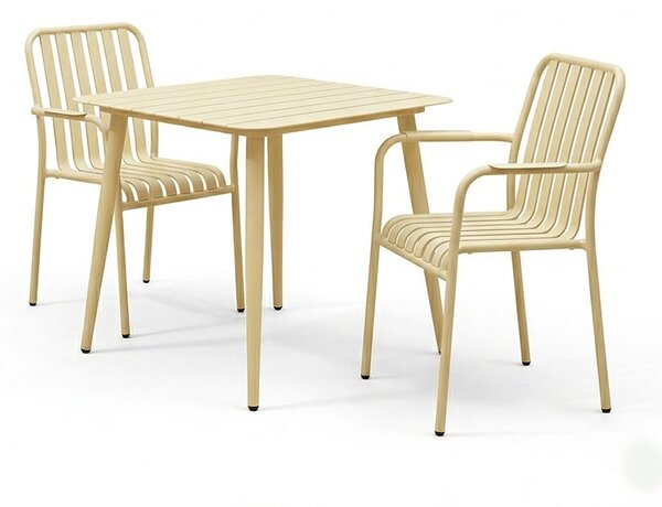Set 3 masa si scaune gradina, Heven Vista, Champagne, 80x80x72 cm