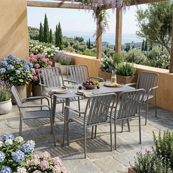 Set 7 masa si scaune gradina, Heven Vista, Antracit, 70x120x72 cm