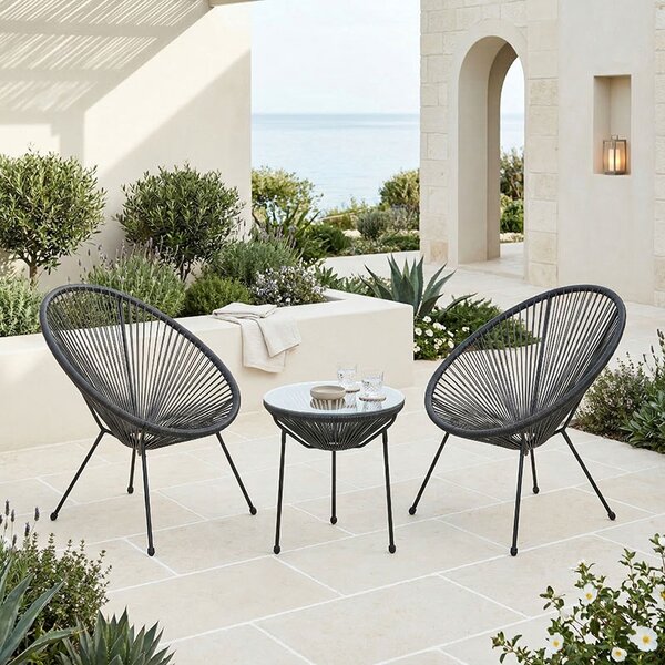 Set 3 masa si scaune gradina V1, Acapulco, Negru, 50x50x52 cm