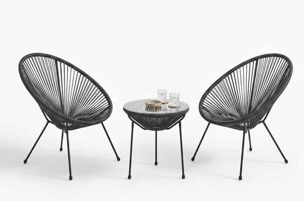 Set 3 masa si scaune gradina V1, Acapulco, Negru, 50x50x52 cm