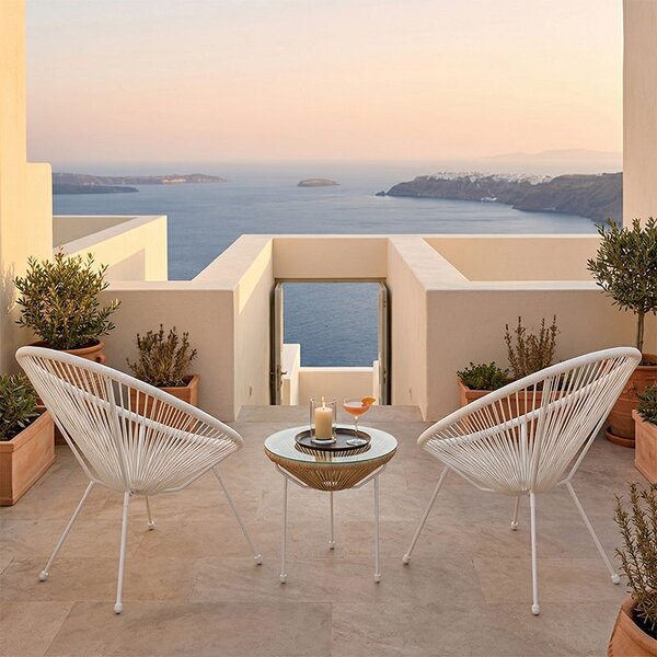 Set 3 bucati masa si scaune gradina V2, Acapulco, Alb, 50x50x52 cm