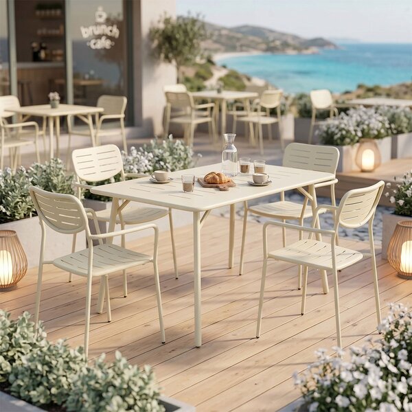 Set 5 masa si scaune gradina, Moraja, Crem, 80x140x72 cm