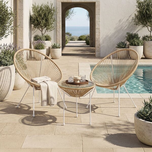 Set 3 piese masa si scaune gradina V3, Acapulco, Natural, 50x50x52 cm