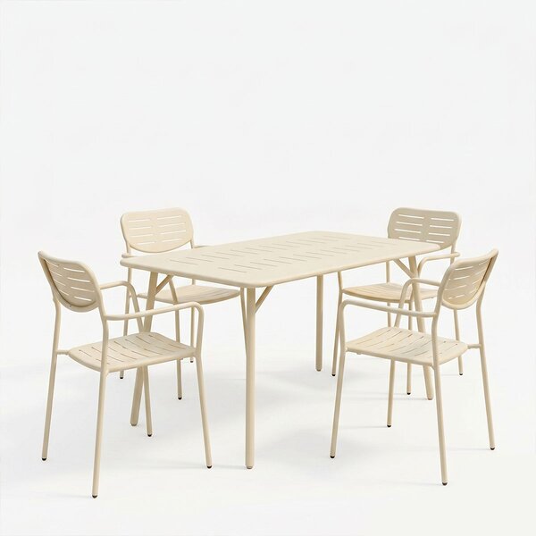 Set 5 masa si scaune gradina, Moraja, Crem, 80x140x72 cm