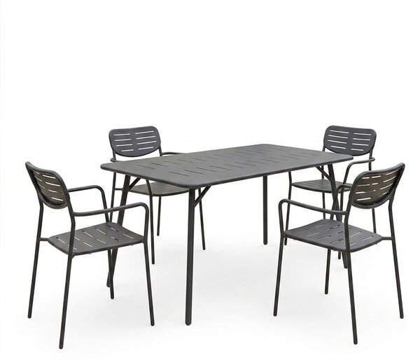 Set 5 masa si scaune gradina V1, Moraja Deraby, Negru, 80x140x72 cm