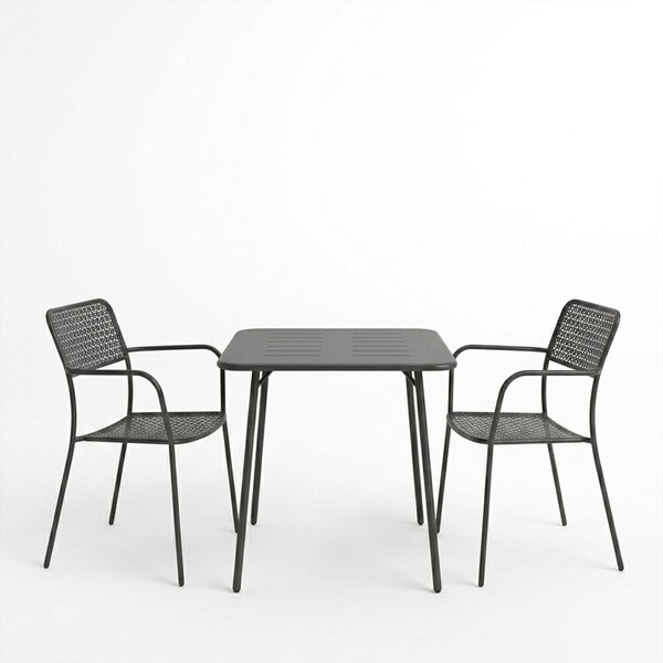 Set 3 masa si scaune gradina V1, Moraja, Negru, 70x70x73 cm