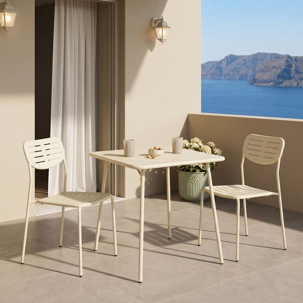 Set 3 masa si scaune gradina, Deraby, Crem, 70x70x73 cm