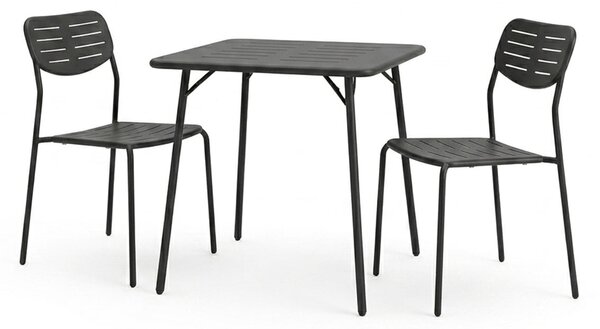 Set 3 masa si scaune gradina V2, Moraja, Negru, 70x70x73 cm