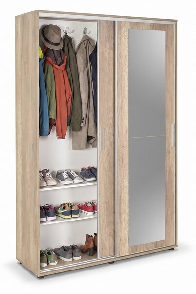 Cuier cu pantofar Adore Porto Maxi, 2 usi cu oglinda, 12 rafturi, capacitate 32 perechi incaltaminte, Alb - Natur, 120x187x40 cm