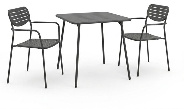 Set 3 bucati masa si scaune gradina, Deraby, Negru, 70x70x73 cm