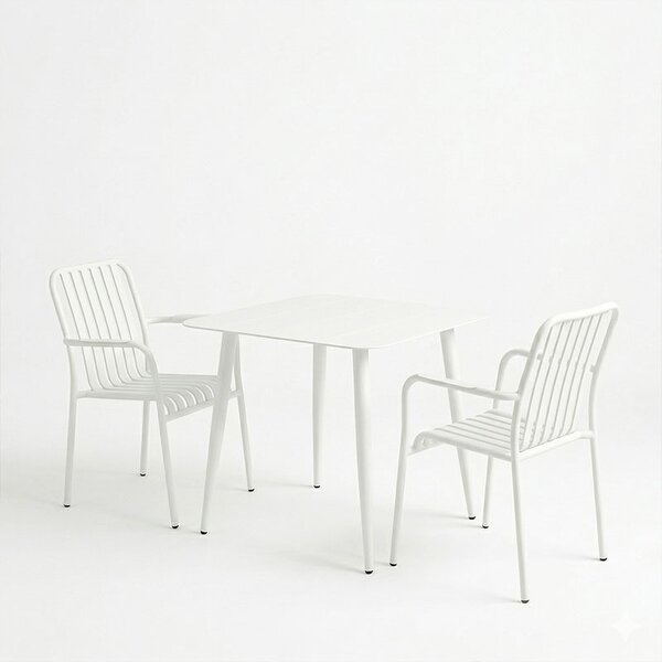 Set 3 bucati masa si scaune gradina, Heven Vista, Alb, 80x80x72 cm