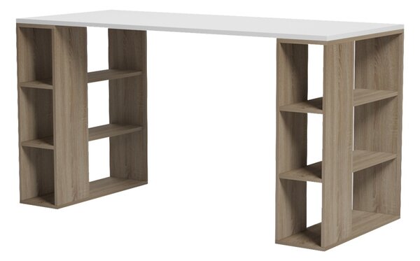 Birou cu raft, Colmar, Alb, 60x140x75 cm