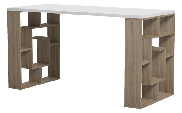 Birou cu raft, Labirent, Alb, 60x140x75 cm