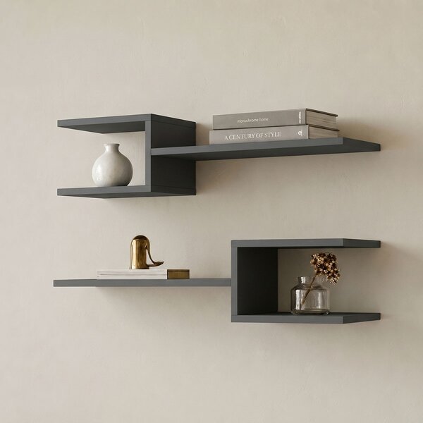 Set 2 bucati Raft de perete, Sumpa, Antracit, 20x65x18 cm