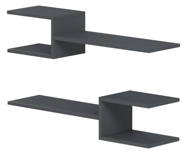 Set 2 bucati Raft de perete, Sumpa, Antracit, 20x65x18 cm