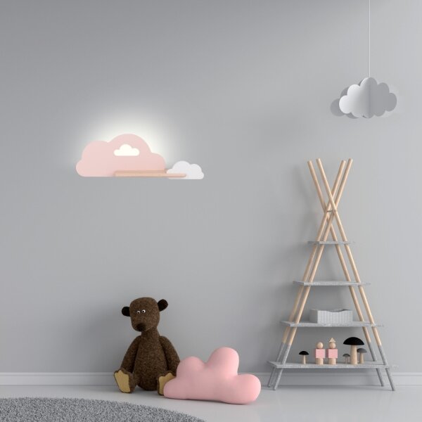 Aplică LED cu raft pentru copii CLOUD LED/5W/230V roz/alb