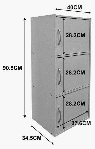 Dulap cu 3 usi, Soline, Alb, 34.5x40x90.5 cm