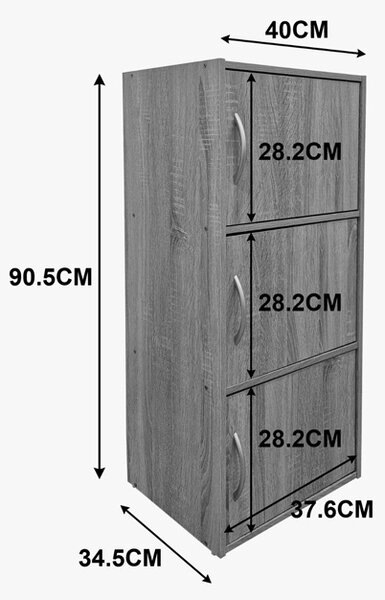 Dulap cu 3 usi, Soline, Gri deschis, 34.5x40x90.5 cm