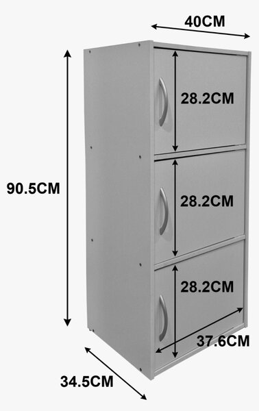Dulap cu 3 usi, Soline, Alb, 34.5x40x90.5 cm