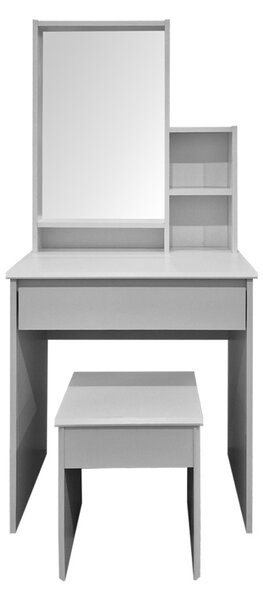 Set 2 bucati Masa de machiaj cu taburet, Larnia, Alb, 40x65x142 cm