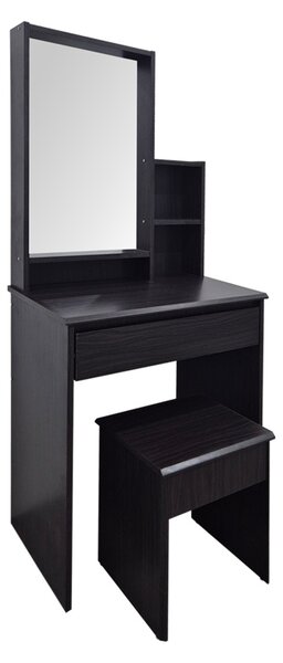 Set 2 bucati Masa de machiaj cu taburet, Larnia, Wenge, 40x65x142 cm