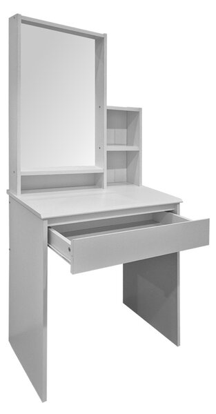 Set 2 bucati Masa de machiaj cu taburet, Larnia, Alb, 40x65x142 cm