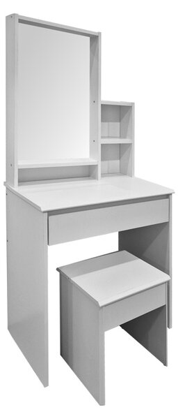 Set 2 bucati Masa de machiaj cu taburet, Larnia, Alb, 40x65x142 cm